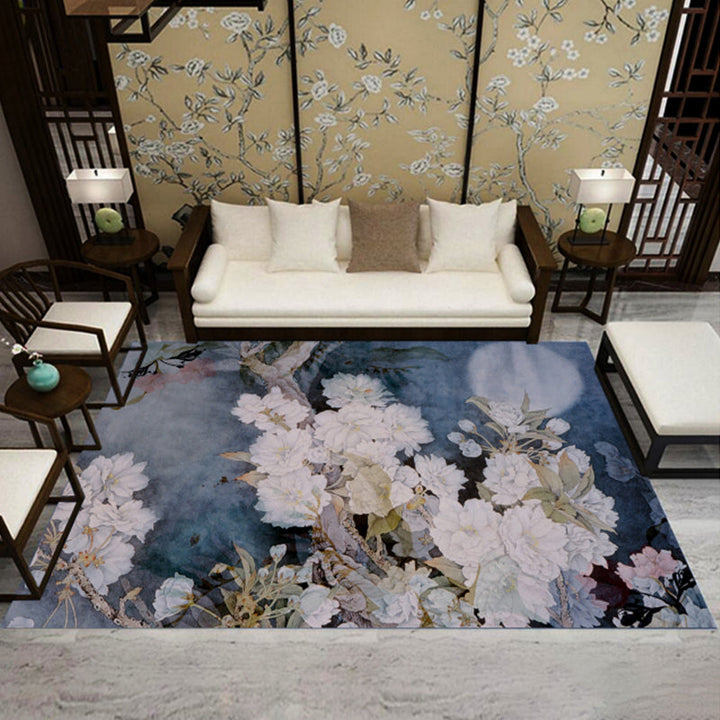 BowLift | Asia Living Room Rug Multicolored Floral Pattern Area Rug Synthetic Easy Care Pet Friendly Indoor Rug