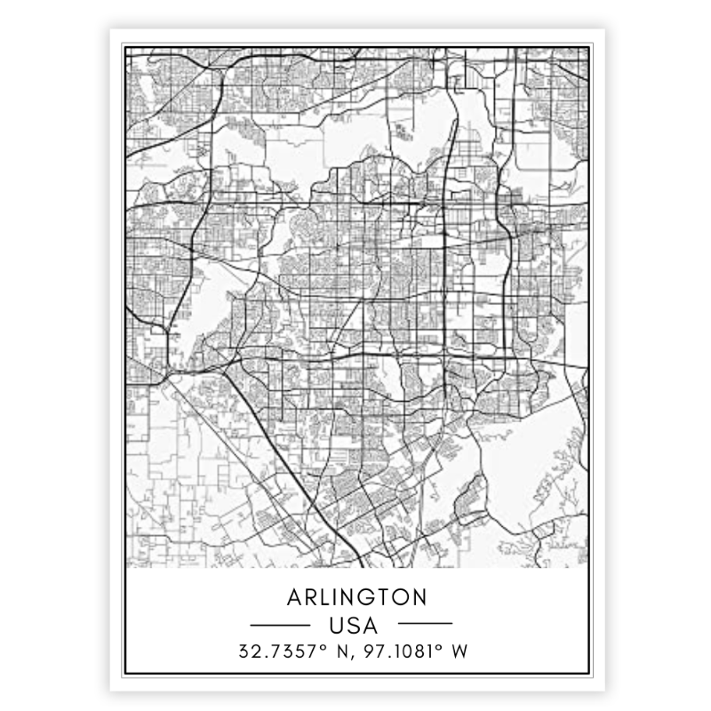 Arlington City Map - Canvas Wall Art Painting | Bowlift
