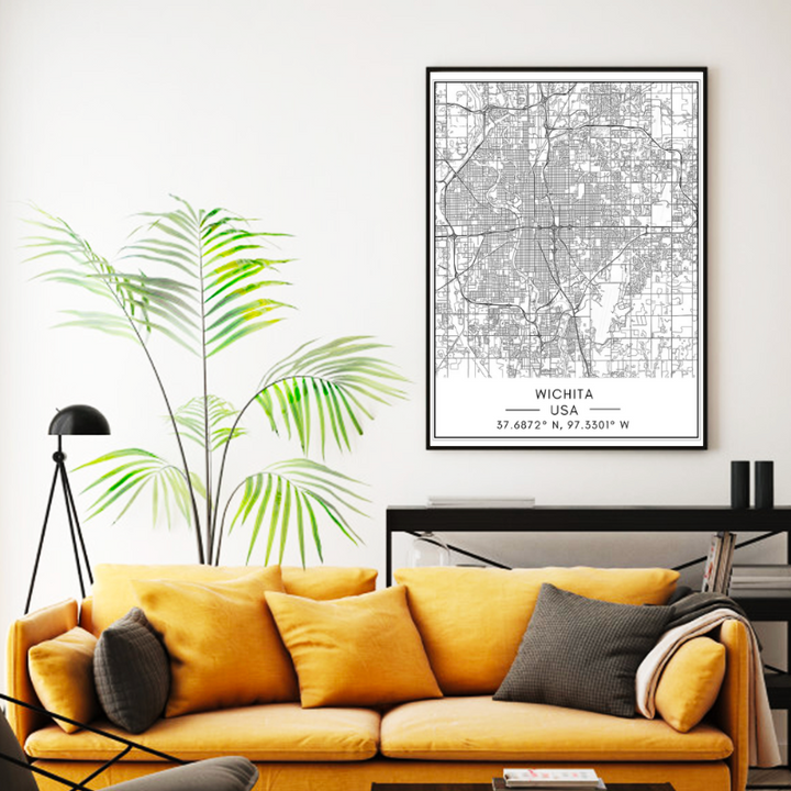 Wichita City Map - Canvas Wall Art Painting | Bowlift