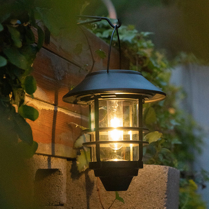Contemporary Retro Solar Waterproof Aluminum Glass Lantern Cylinder 1-Light Hanging Wall Sconce Lamp For Outdoor Patio | Bowlift