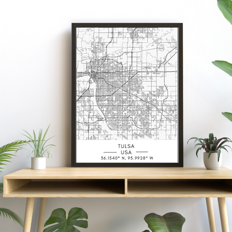 Tulsa City Map - Canvas Wall Art Painting | Bowlift