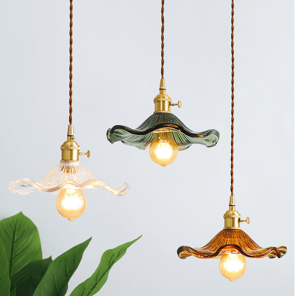 BowLift | Elegant Hibiscus Flower Pendant Light – Glass & Brass Hanging Lamp