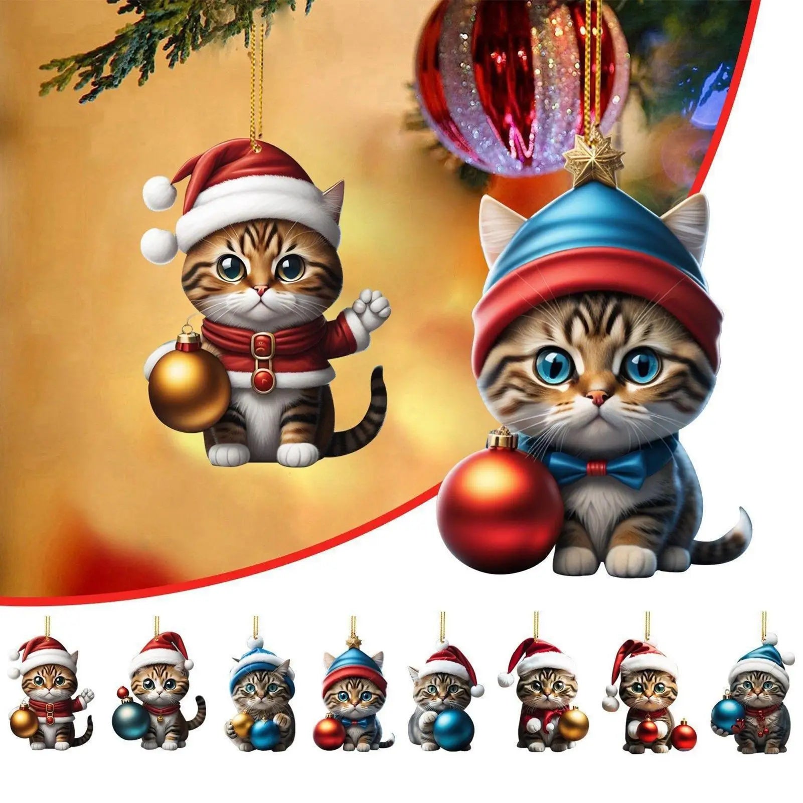 BowLift | 24-piece Cat Christmas Ornaments Set of Durable Acrylic for Advent Calendar Decoration