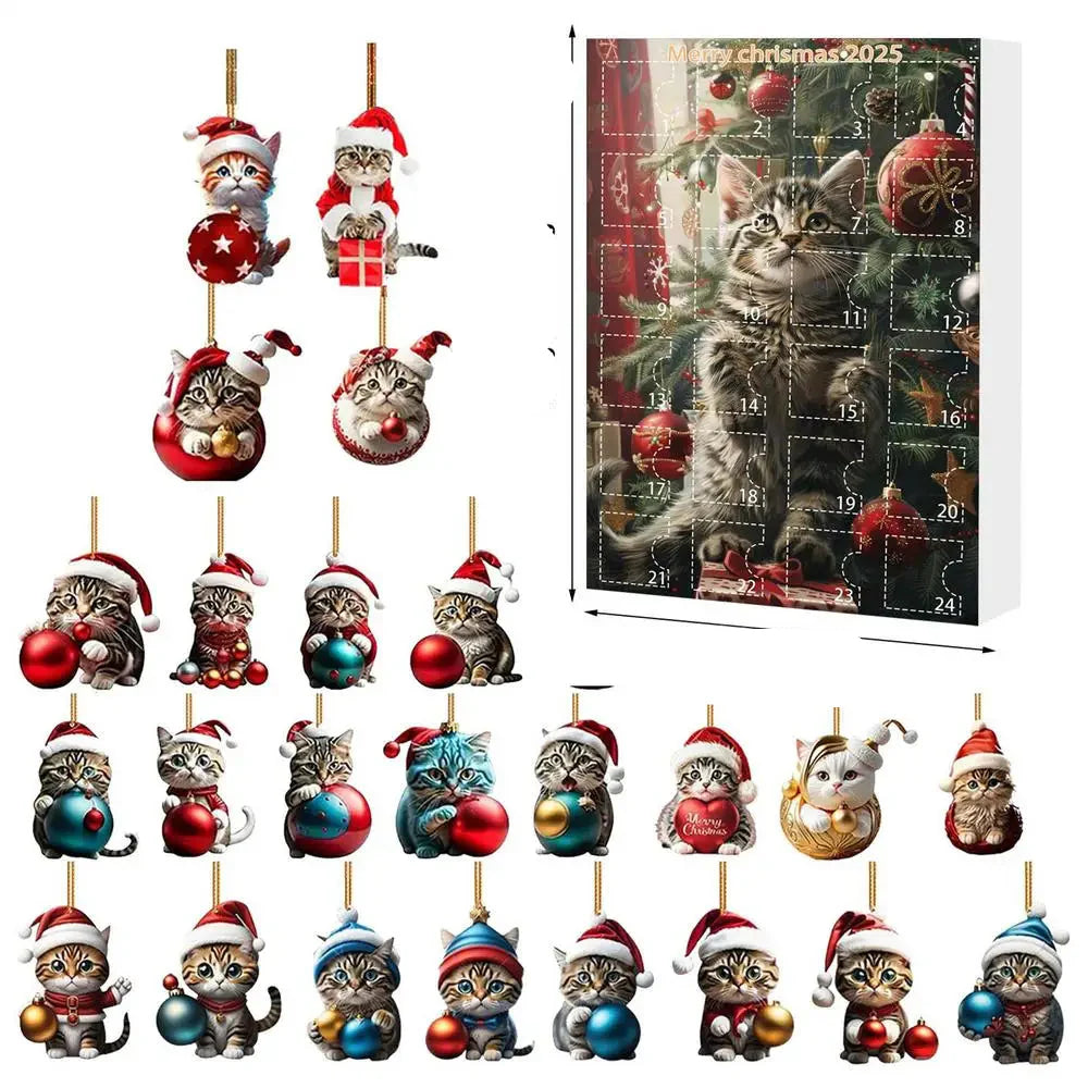 BowLift | 24-piece Cat Christmas Ornaments Set of Durable Acrylic for Advent Calendar Decoration