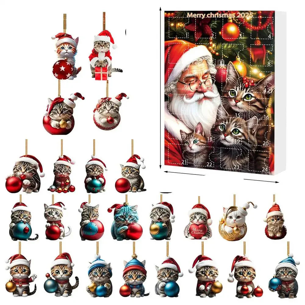 BowLift | 24-piece Cat Christmas Ornaments Set of Durable Acrylic for Advent Calendar Decoration