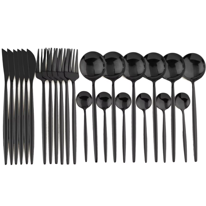 BowLift | Luxury 24-Piece Black Cutlery Set – Stainless Steel & Dishwasher Safe