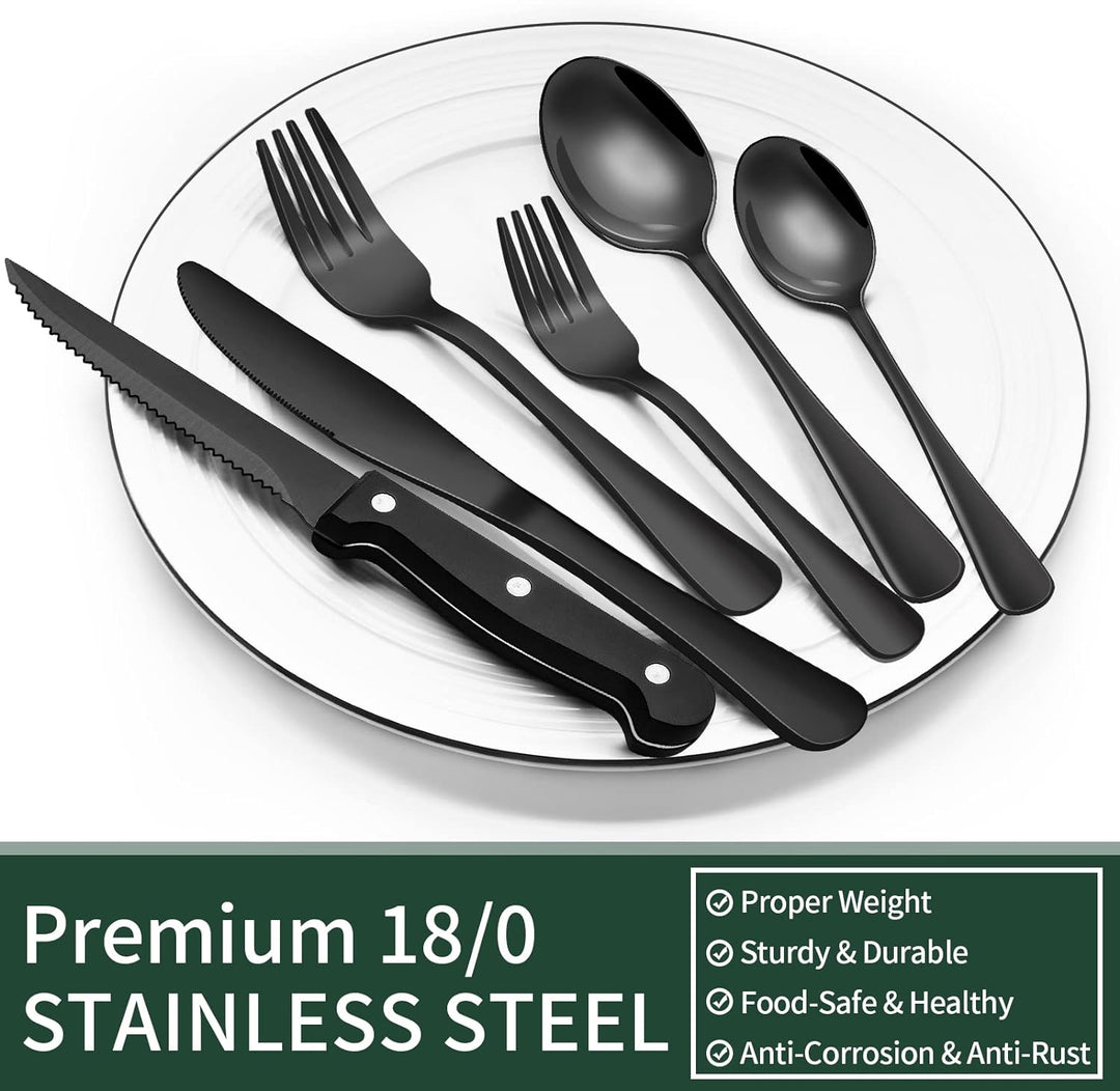 BowLift | Luxury 24-Piece Black Cutlery Set – Stainless Steel & Dishwasher Safe