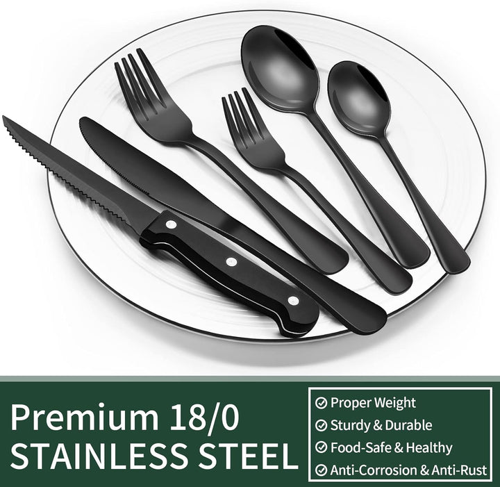 BowLift | Luxury 24-Piece Black Cutlery Set – Stainless Steel & Dishwasher Safe