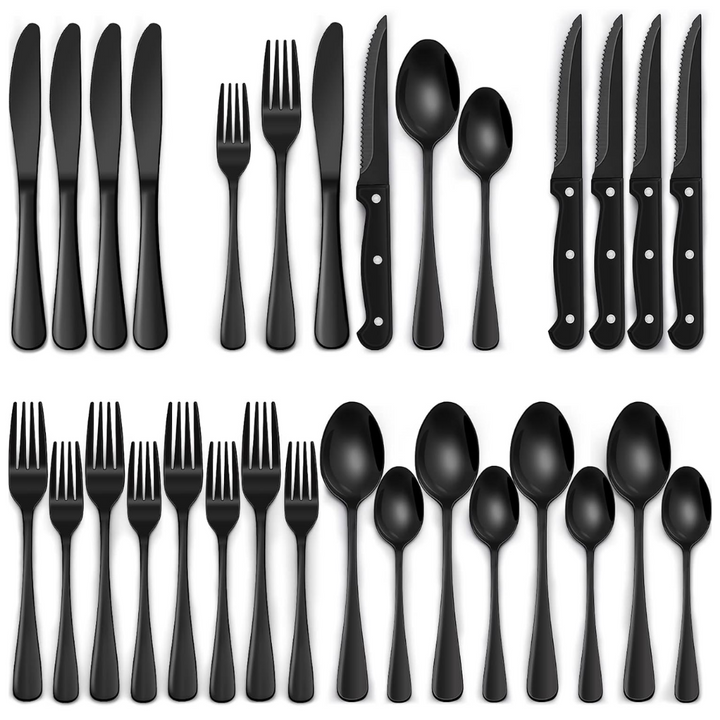 BowLift | Luxury 24-Piece Black Cutlery Set – Stainless Steel & Dishwasher Safe