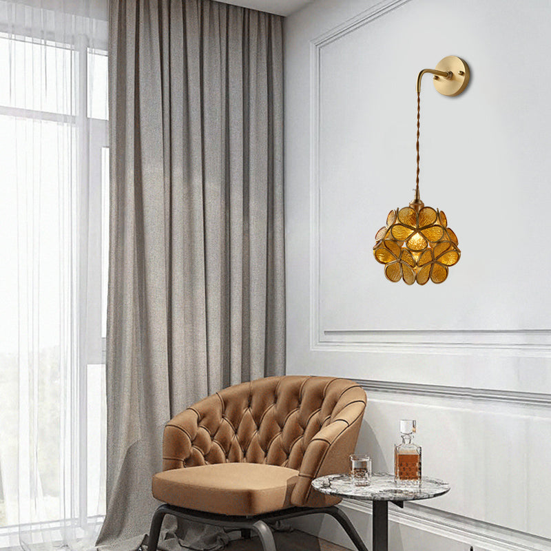 BowLift | 1 Bulb Bedroom Wall Switch Lamp Traditional Wall Lighting with Flower White/Pink/Blue Glass Shade