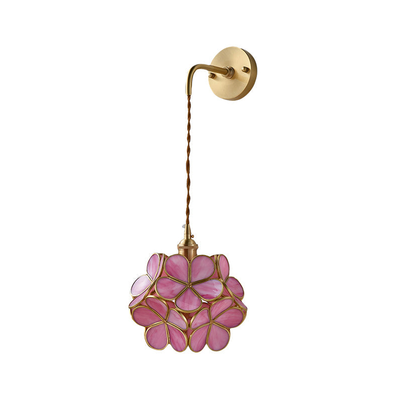 BowLift | 1 Bulb Bedroom Wall Switch Lamp Traditional Wall Lighting with Flower White/Pink/Blue Glass Shade