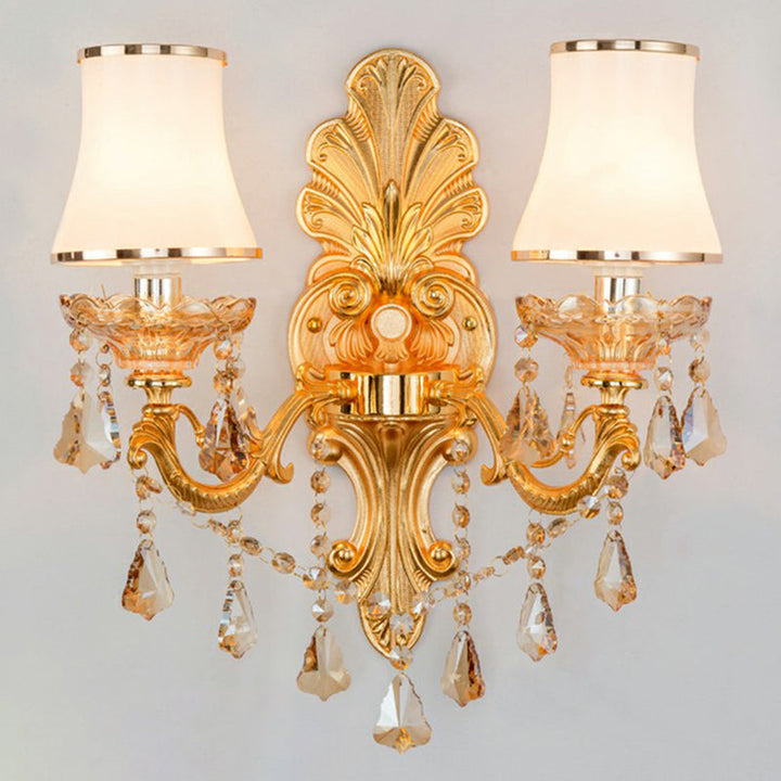 BowLift | Victorian Candle Wall Sconces Lighting Metal Wall Mount Light with Shade and Crystal Decor