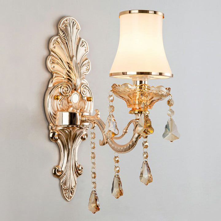 BowLift | Victorian Candle Wall Sconces Lighting Metal Wall Mount Light with Shade and Crystal Decor