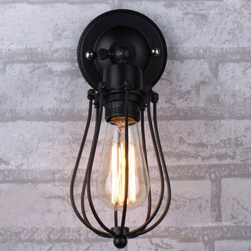 BowLift | Pear-shaped cage iron wall lamp industrial bedroom adjustable reading wall light in black