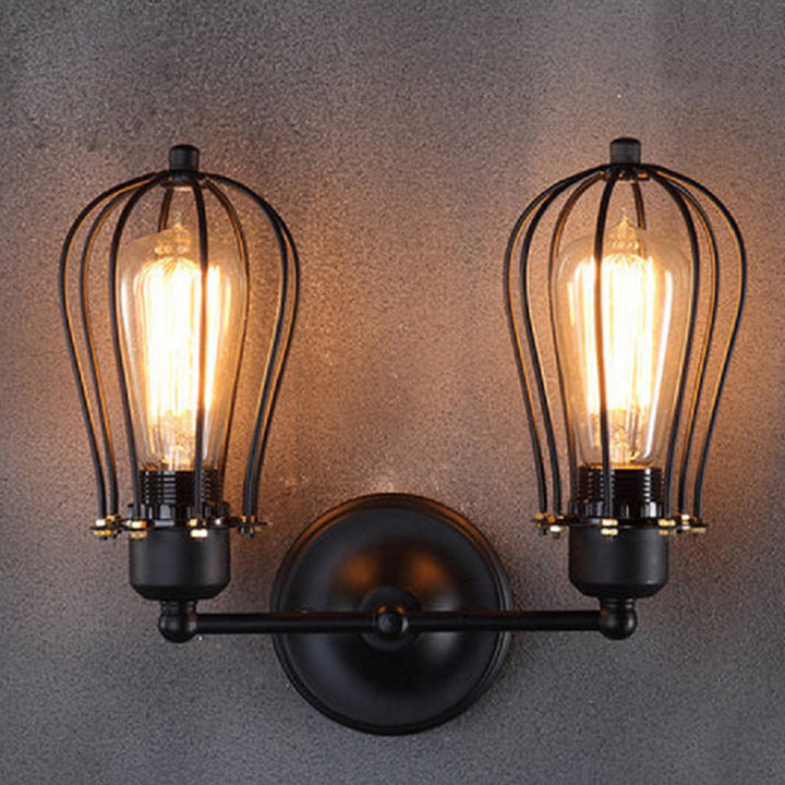 BowLift | Pear-shaped cage iron wall lamp industrial bedroom adjustable reading wall light in black
