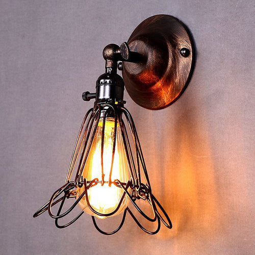 BowLift | Rotatable Bronze 1-Light Wall Lamp Industrial Iron Cage Style Flower Wall Mount Light for Bar