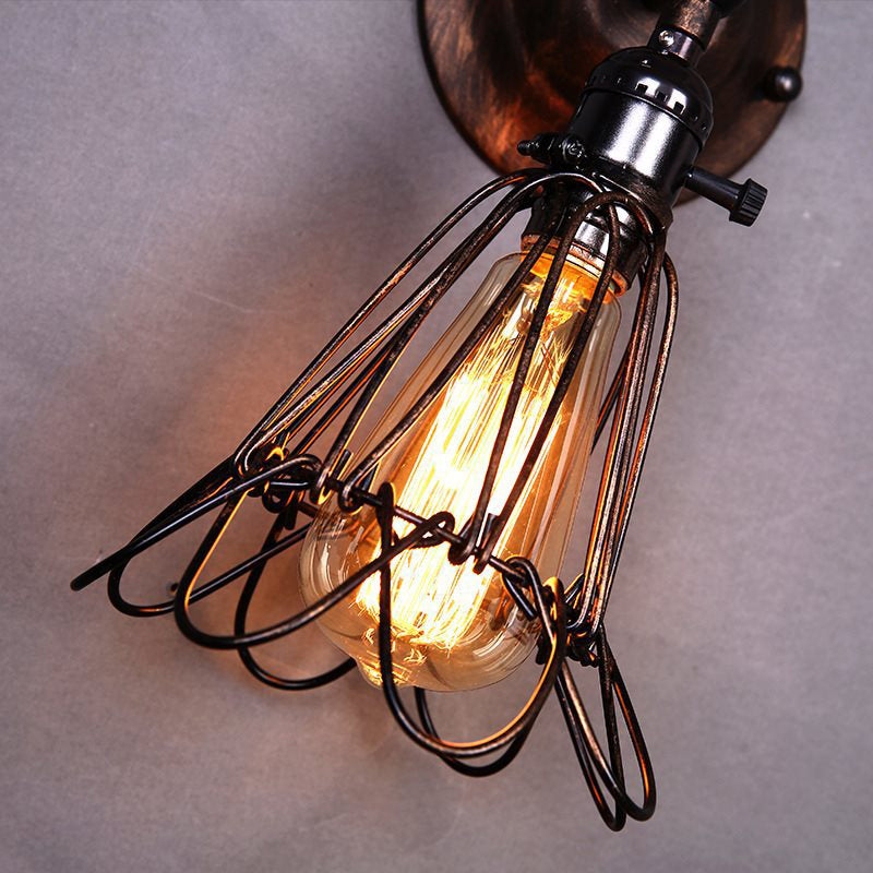 BowLift | Rotatable Bronze 1-Light Wall Lamp Industrial Iron Cage Style Flower Wall Mount Light for Bar