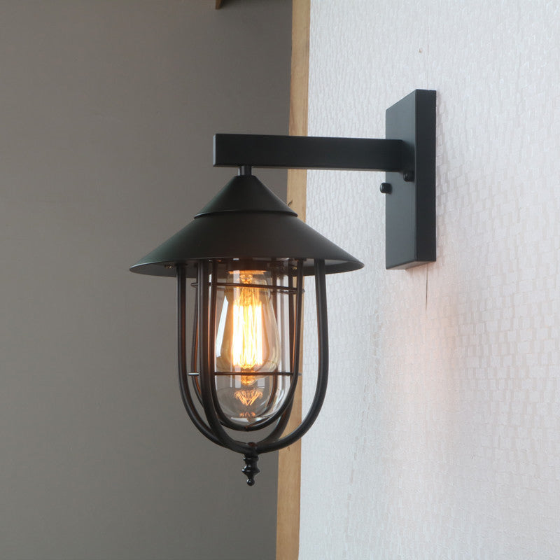 BowLift | Half-Capsule Cage Gang Wall Lamp Rustic Metal Single Black Wall Lamp with Conical Top