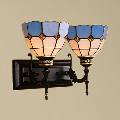 BowLift | 2 Lights Bowl Wall Lighting Industrial Tiffany Stained Glass Indoor Lighting in White/Black for Hallway