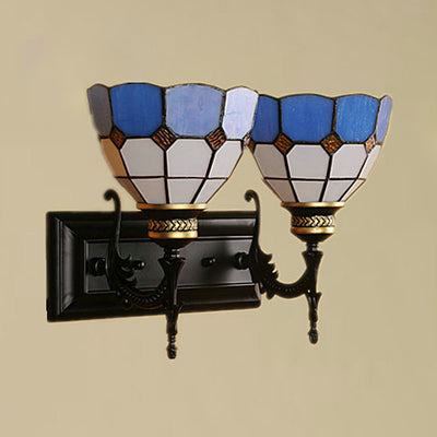 BowLift | 2 Lights Bowl Wall Lighting Industrial Tiffany Stained Glass Indoor Lighting in White/Black for Hallway