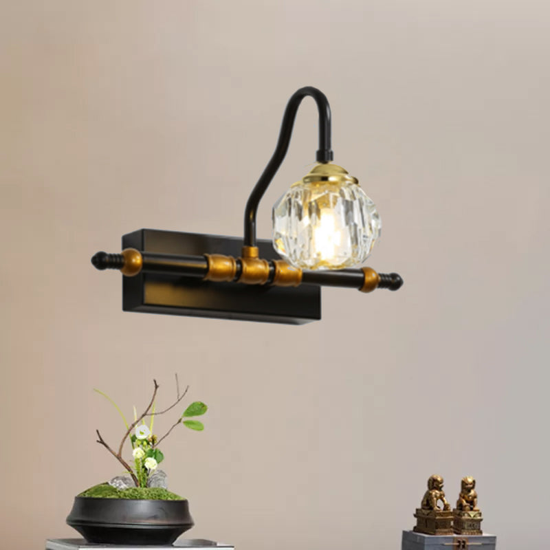 BowLift | Crystal Prism Hexagon Vanity Wall Lamp Minimalism 1/2/3-Bulb Wall Mounted Lighting Fixture in Black