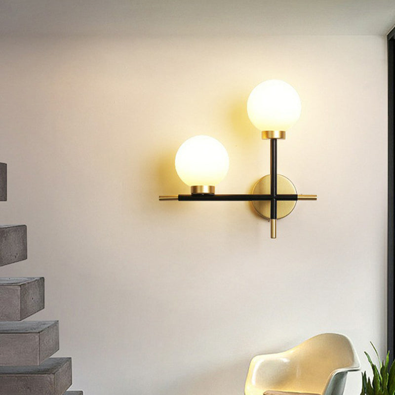 BowLift | Mini Globe Milk Glass Wall Mount Light Modern 2-Light Black Wall Lamp Attachment for Hallway