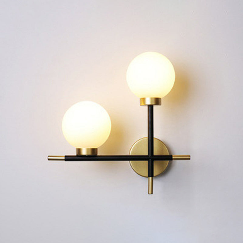 BowLift | Mini Globe Milk Glass Wall Mount Light Modern 2-Light Black Wall Lamp Attachment for Hallway