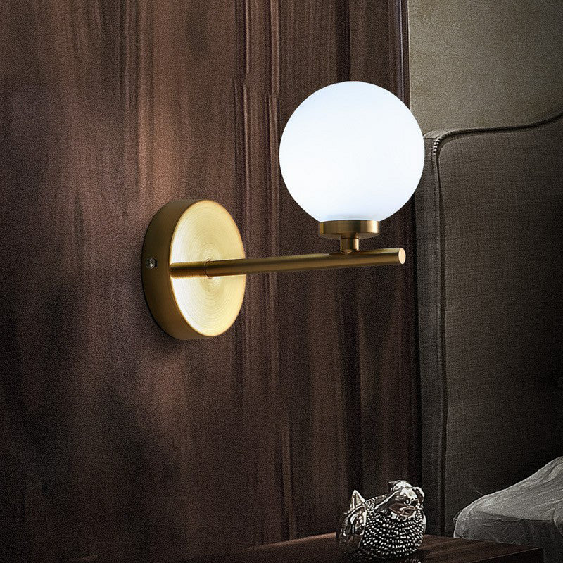 BowLift | Ball Shade Wall Light Simplicity Ivory Glass Single Gold-Finish Wall Light for Bedroom