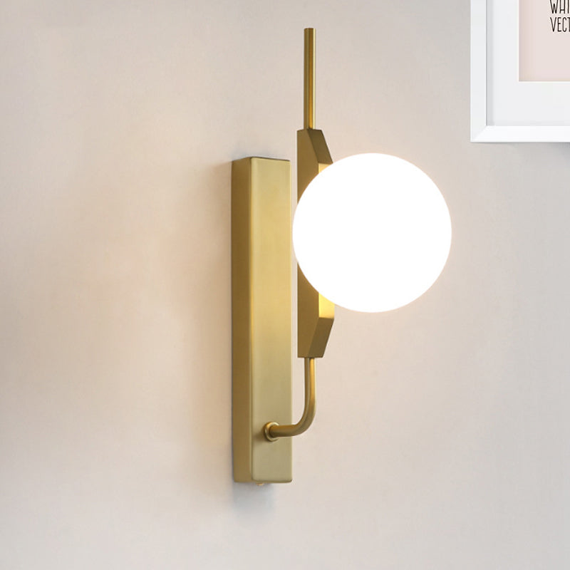 BowLift | LED Bedroom Wall Light with Spherical Smoky/White/Amber Glass Shade Modern Brass Wall Mount Light