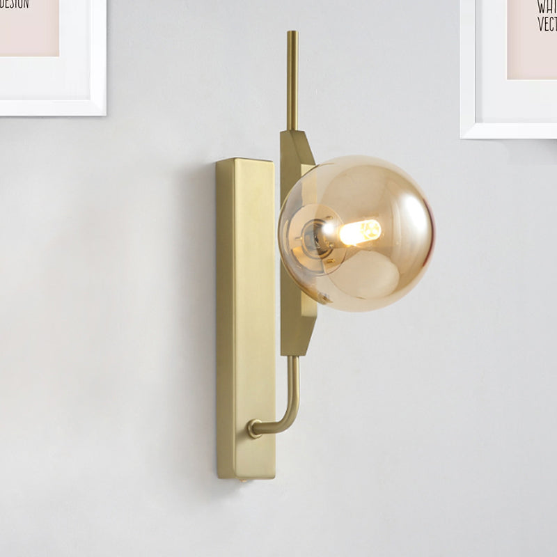 BowLift | LED Bedroom Wall Light with Spherical Smoky/White/Amber Glass Shade Modern Brass Wall Mount Light