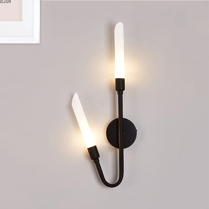 BowLift | Black/Gold Finish Pipe Wall Lamp 2 Head Post Modern Matte Glass Wall Lamp for Living Room