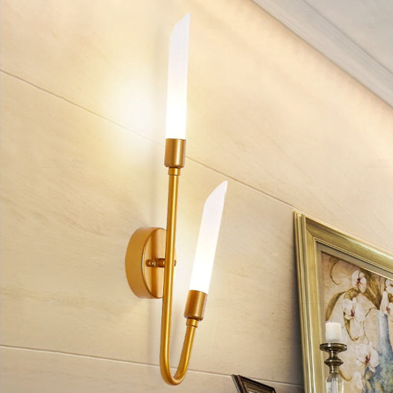 BowLift | Black/Gold Finish Pipe Wall Lamp 2 Head Post Modern Matte Glass Wall Lamp for Living Room