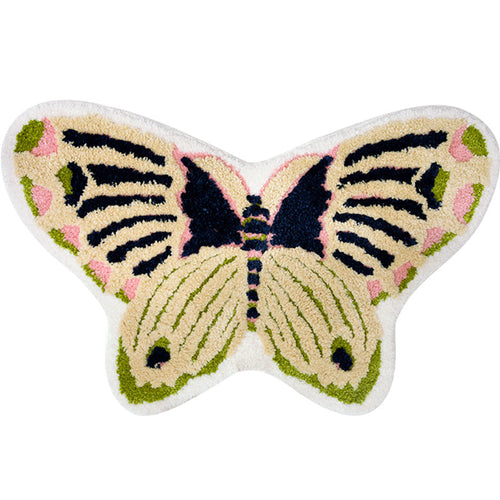 BowLift | Yellow Scandinavian Rug Polyester Butterfly Print Indoor Rug Non-Slip Backing Pet Friendly Easy Care Area Rug for Decoration