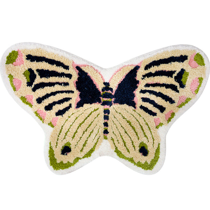 BowLift | Yellow Scandinavian Rug Polyester Butterfly Print Indoor Rug Non-Slip Backing Pet Friendly Easy Care Area Rug for Decoration