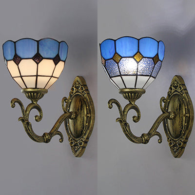 BowLift | Mediterranean Bowl Wall Lamp Glazed Glass and Metal 1 Light Wall Switch Lighting in Clear/White