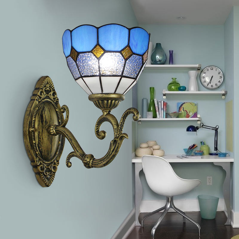 BowLift | Mediterranean Bowl Wall Lamp Glazed Glass and Metal 1 Light Wall Switch Lighting in Clear/White