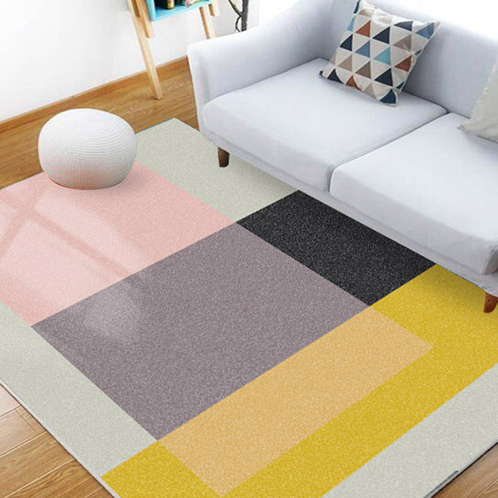 Modern geometric printed rug multicolored polyester rug non-slip machine washable rug for the bedroom | Bowlift