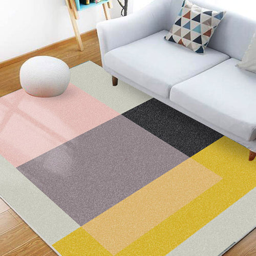 Modern geometric printed rug multicolored polyester rug non-slip machine washable rug for the bedroom | Bowlift