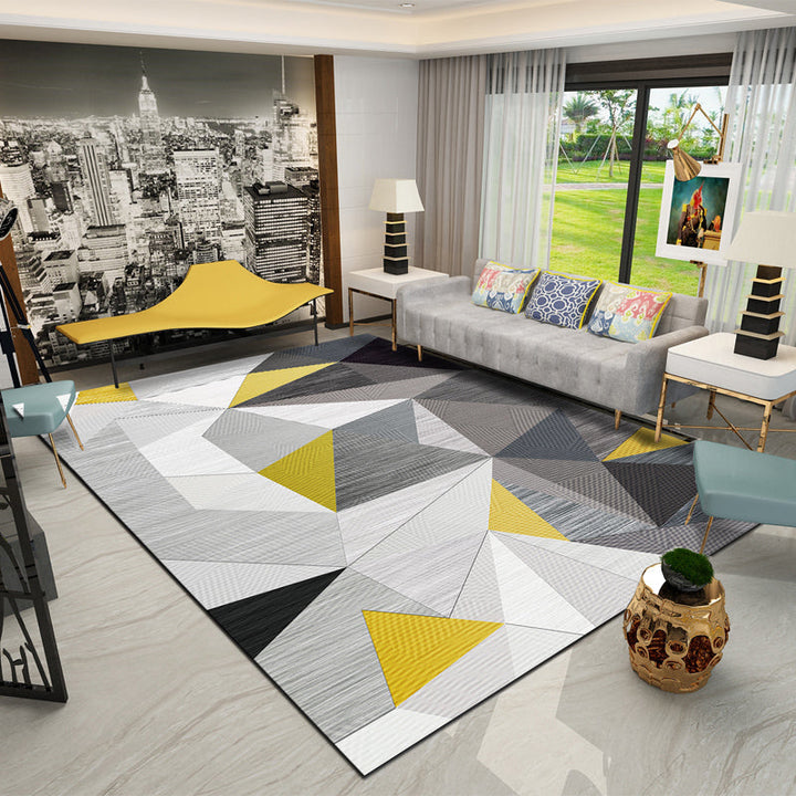 Casual living room rug Multi-colored geo print indoor rug Non-slip underside Washable easy-care rug | Bowlift