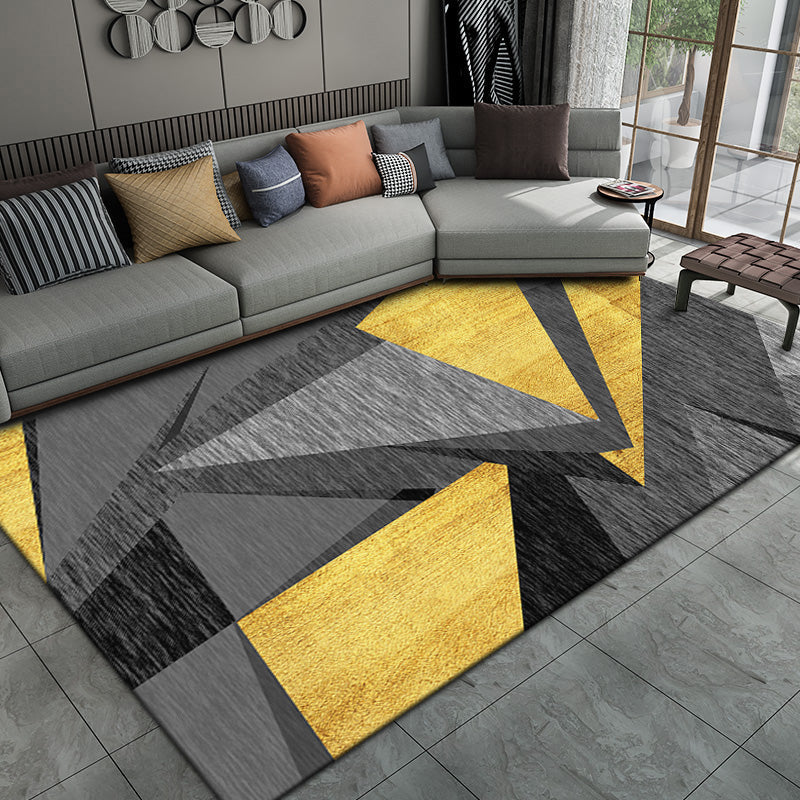 Casual living room rug Multi-colored geo print indoor rug Non-slip underside Washable easy-care rug | Bowlift