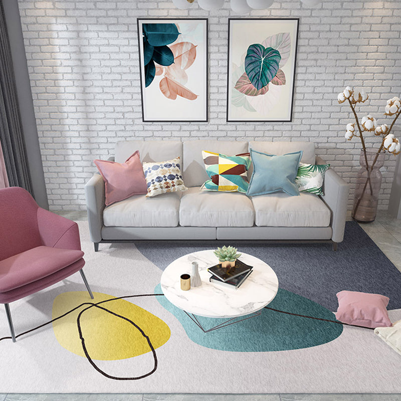 BowLift | Multicolored Hand-Printed Rug Polypropylene Relaxation Area Rug Non-Slip Back Washable Indoor Rug for the Living Room