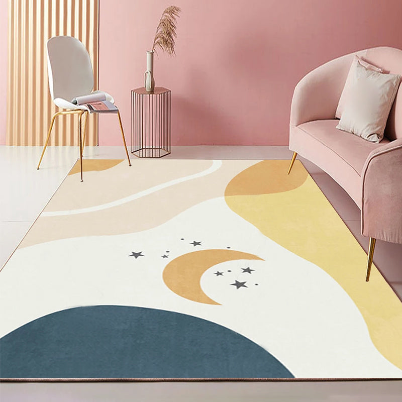 BowLift | Minimalist Hand-printed Rug Multicolored Polyester Rug Area Non-slip Back Stain-resistant Easy Care Indoor Rug for Bedroom