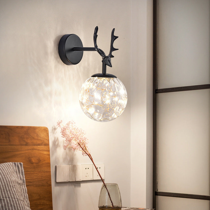BowLift | Antler and Ball Bedroom Wall Light Glass LED Minimalist Wall Mount Lamp with Star Light String