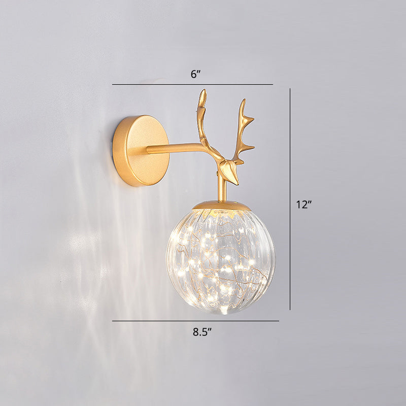 BowLift | Antler and Ball Bedroom Wall Light Glass LED Minimalist Wall Mount Lamp with Star Light String