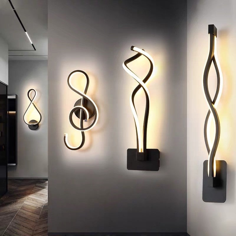 BowLift | Minimalist Line Art Wall Light Metal Hallway LED Wall Lamp in Black