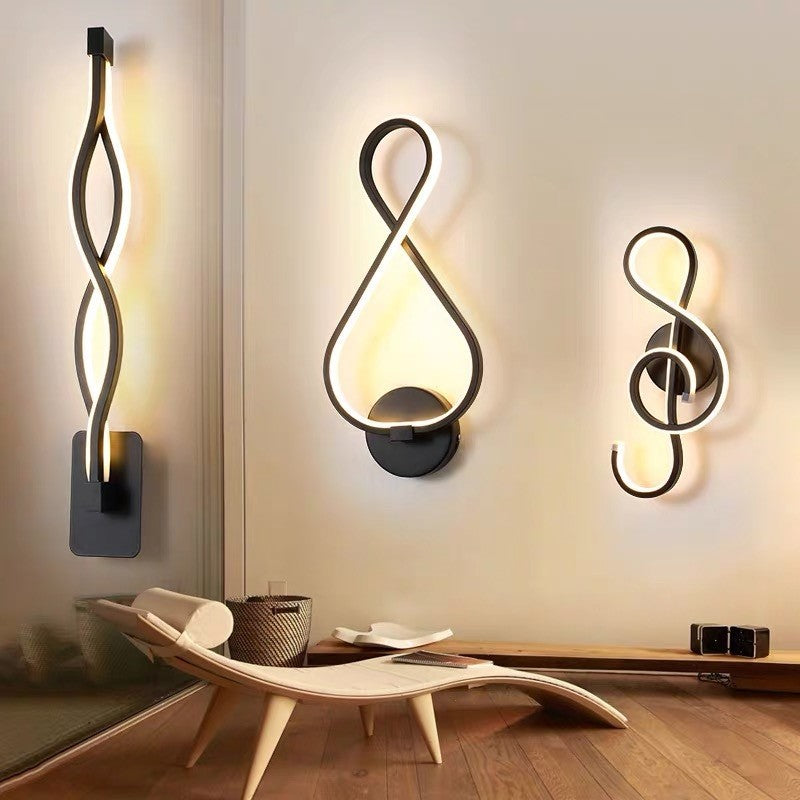BowLift | Minimalist Line Art Wall Light Metal Hallway LED Wall Lamp in Black