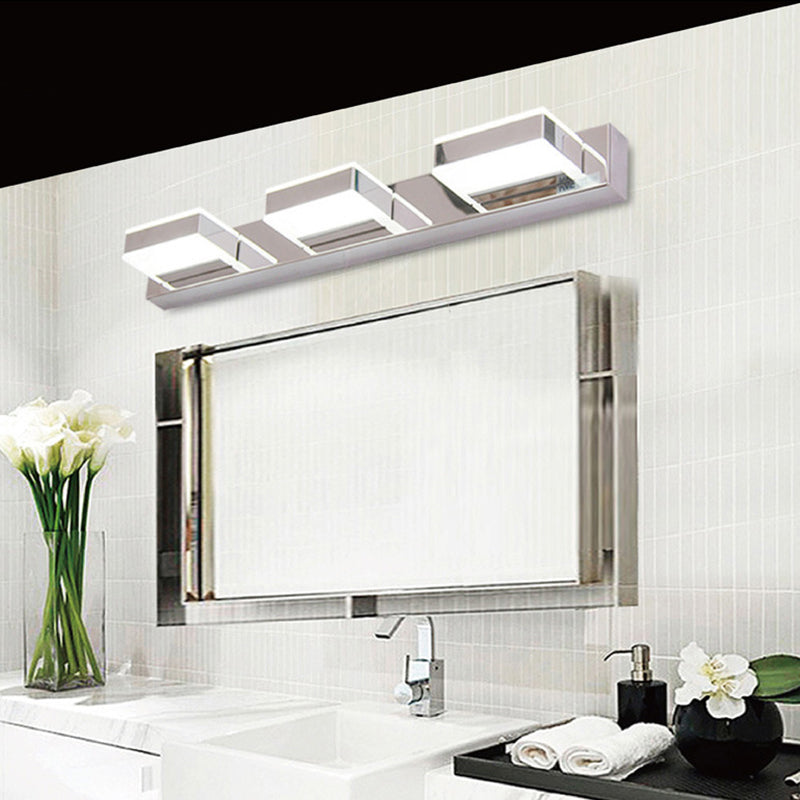 BowLift | Stainless Steel Square Vanity Lamp Modern White and Chrome LED Wall Light for Bathroom