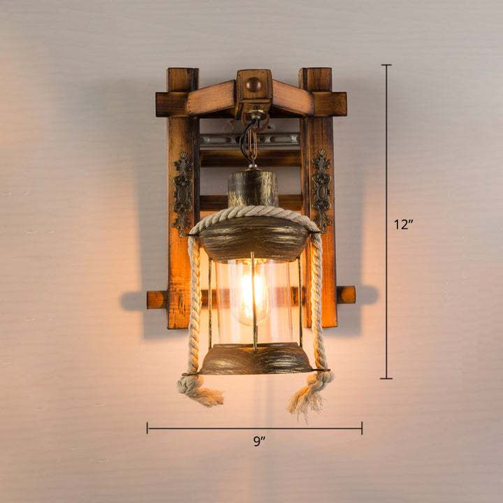 BowLift | Wooden Brown Wall Lamp Geometrically Designed Country Style Wall Sconce for Hallway