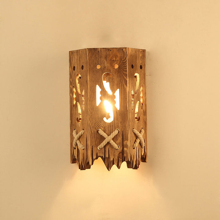BowLift | Wooden Brown Wall Lamp Geometrically Designed Country Style Wall Sconce for Hallway