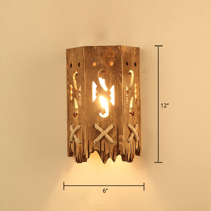 BowLift | Wooden Brown Wall Lamp Geometrically Designed Country Style Wall Sconce for Hallway